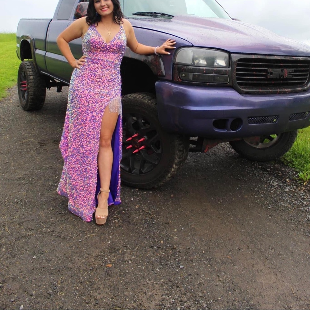 Sequined purple and pinkish prom/pageant dress
